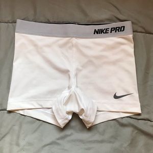 White Nike Pro 3" Spandex Shorts